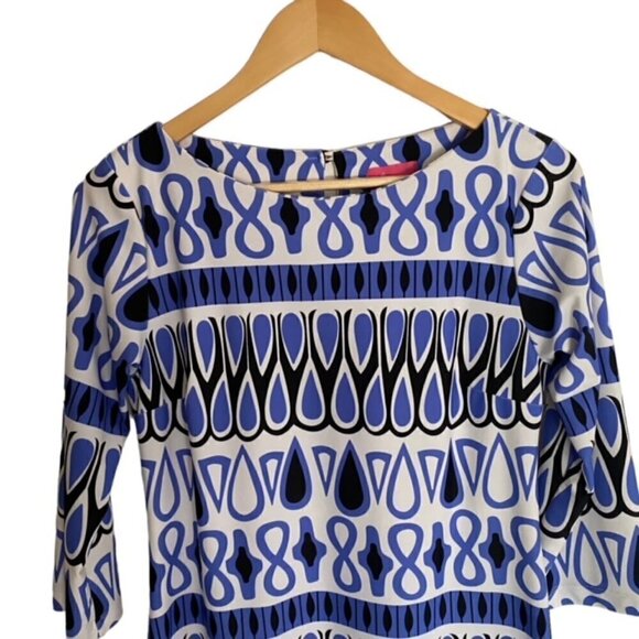 Britt Blue and White Abstract Print Dress XSmall - Picture 4 of 5